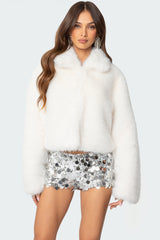 Nathalie Cropped Faux Fur Jacket