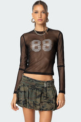 88 Rhinestone Sheer Mesh Top