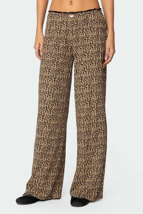 Lue Leopard Printed Ribbed Pants