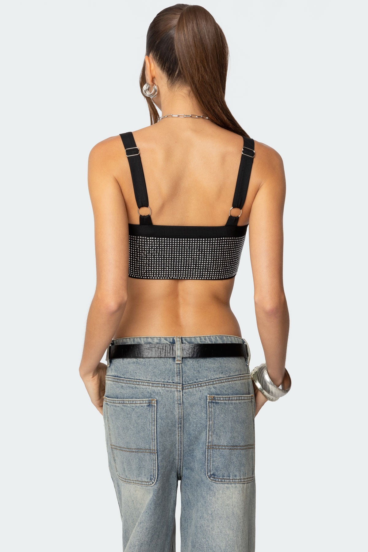 Rhinestone Ribbed Crop Top