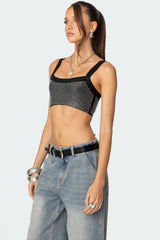 Rhinestone Ribbed Crop Top