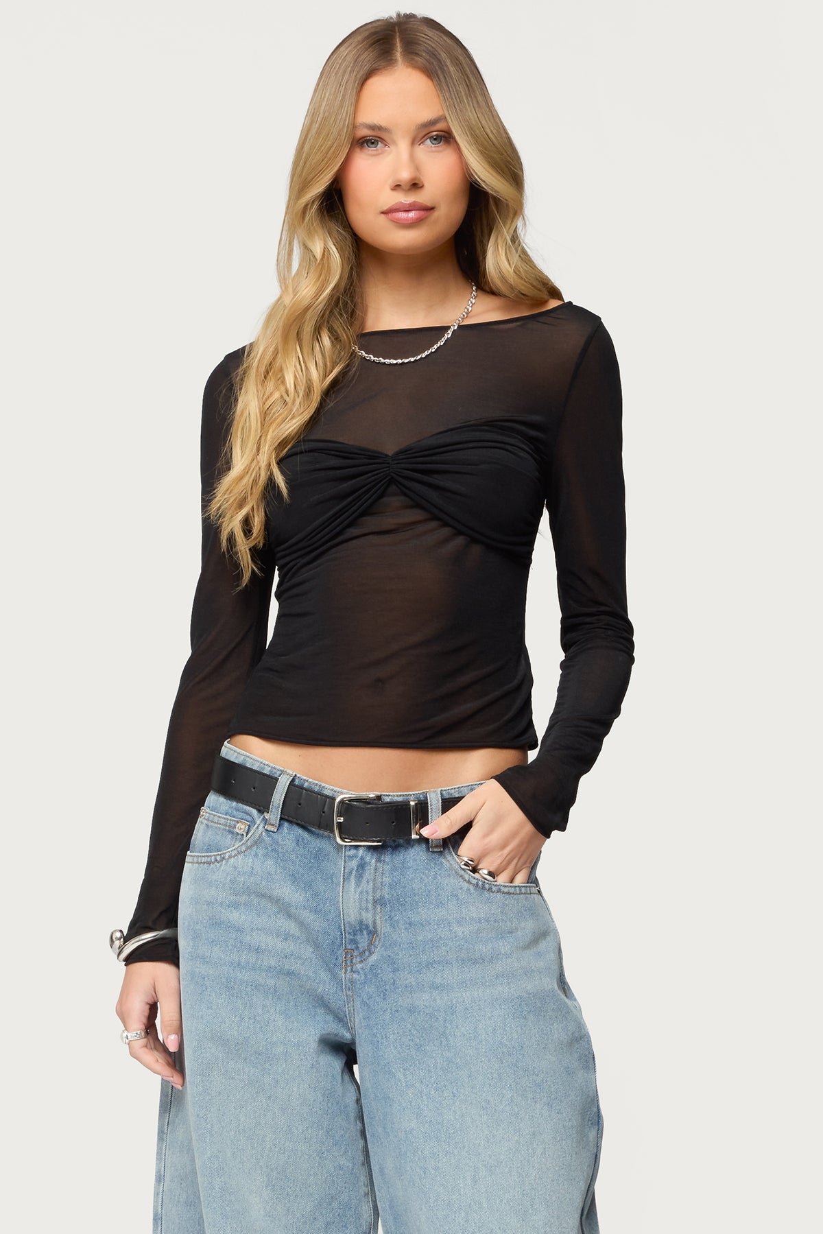 Oona Sheer Gathered Long Sleeve Top – edikted