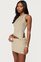 Goldy Asymmetric Metallic Knit Top