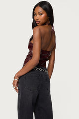 Hailie Faux Leather Halter Top