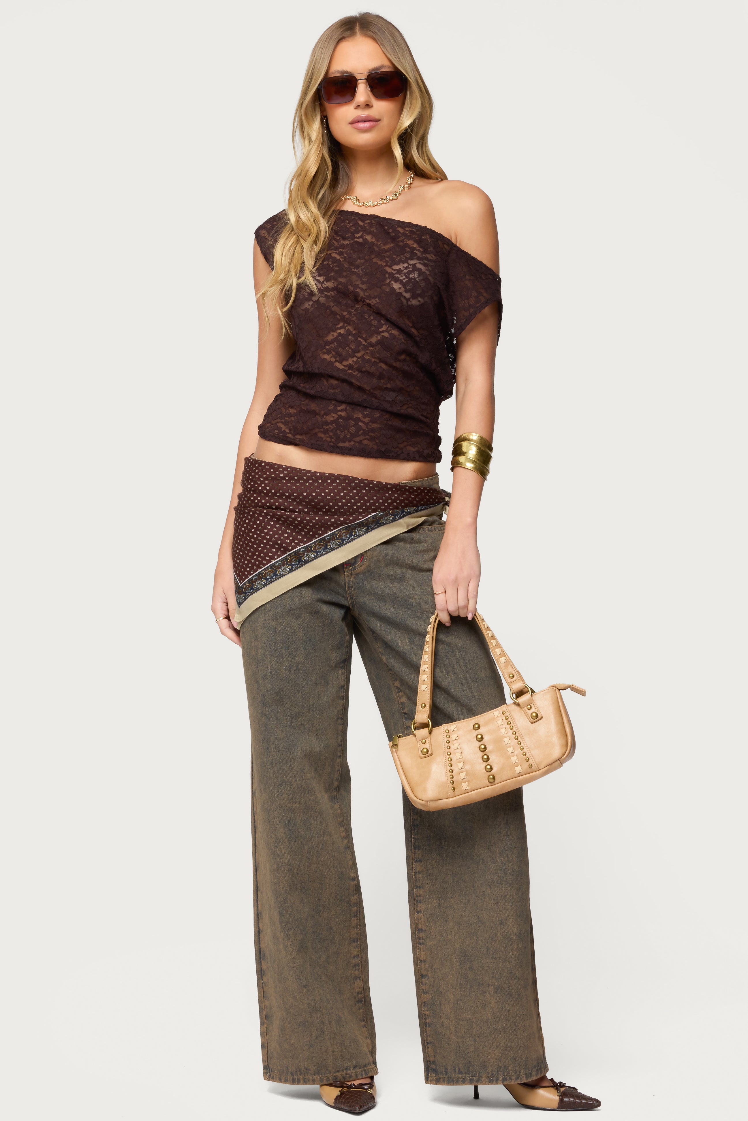 Kessa Sheer Lace Off Shoulder Top – edikted