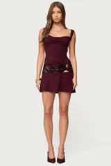 Sequin Backless Cowl Neck Mini Dress