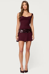 Sequin Backless Cowl Neck Mini Dress