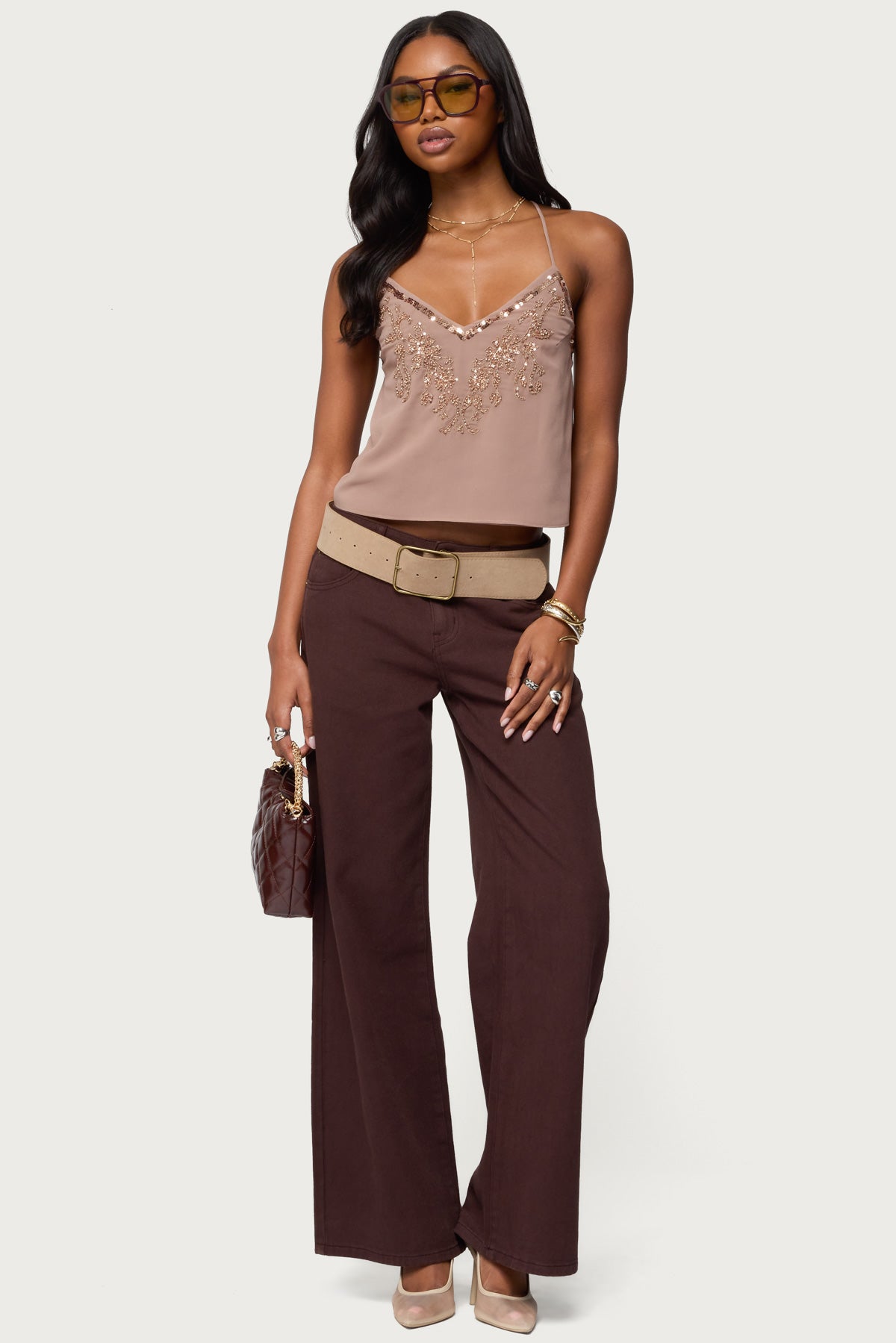 Sorina Embellished V Neck Top – edikted