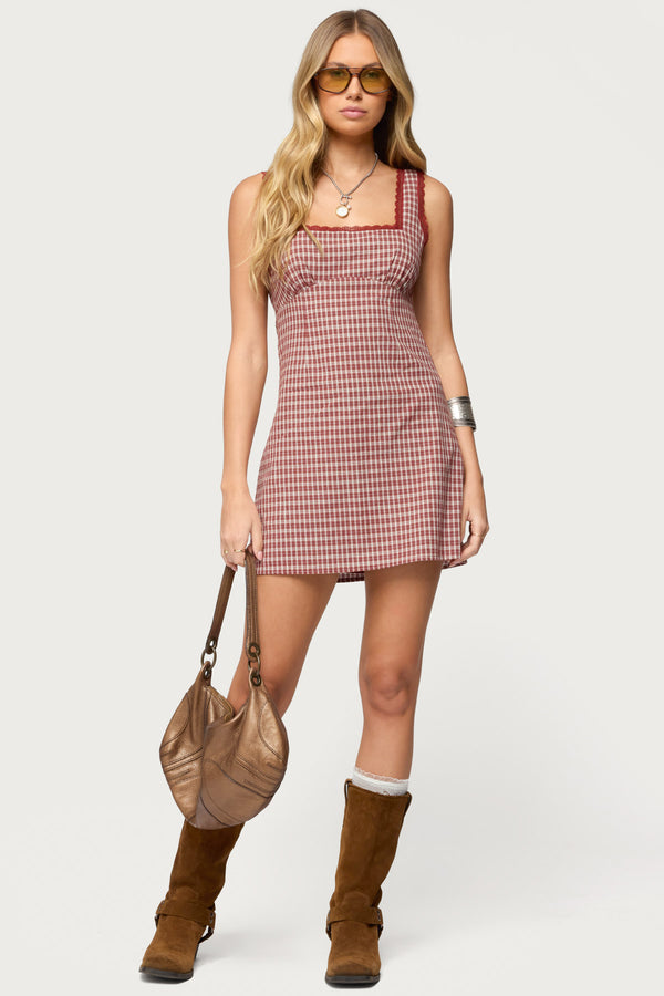 Clarren Lacey Gingham Mini Dress