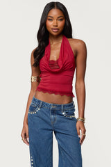 Layered Lacey Cowl Neck Halter Top