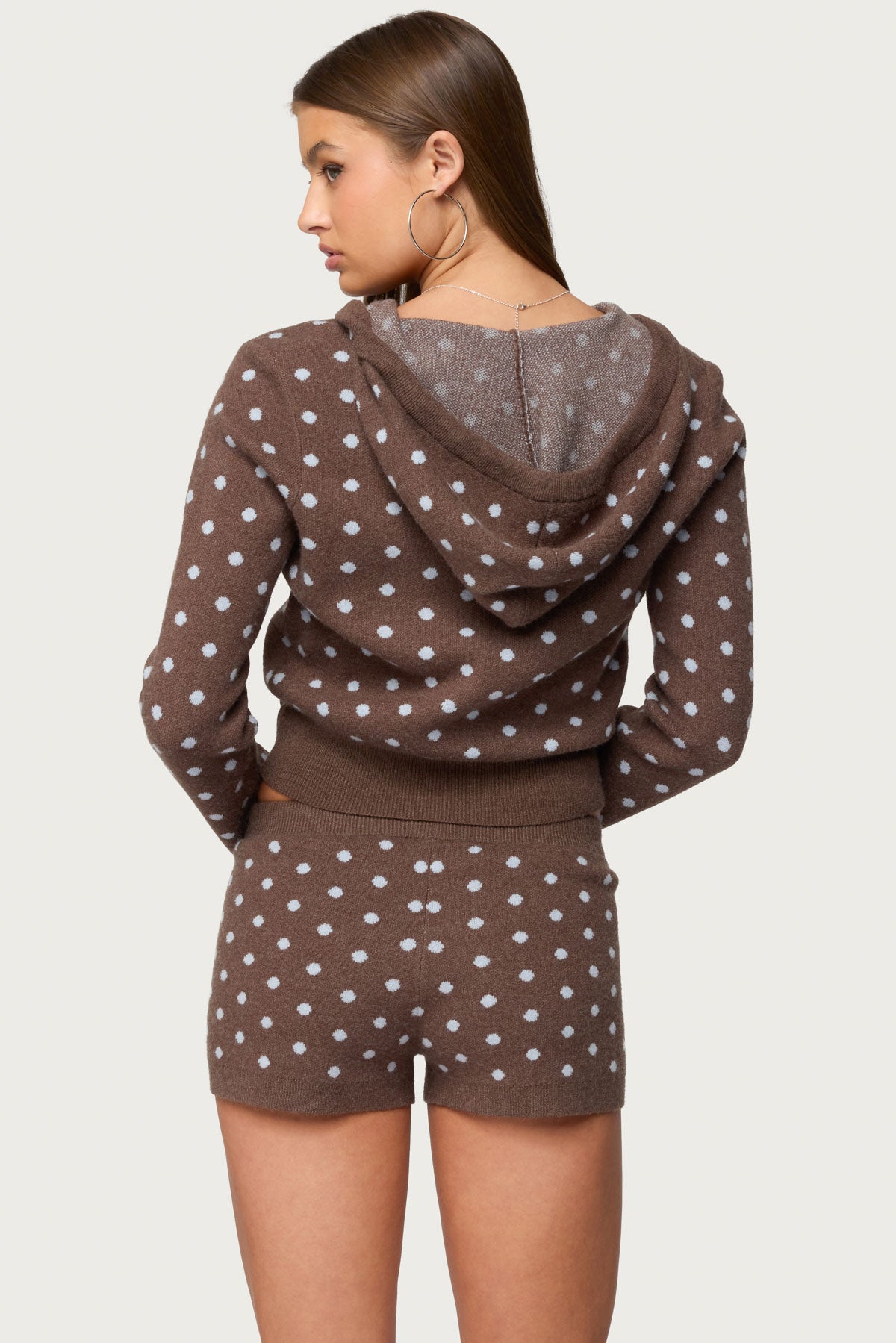 Kenny Polka Dot Knit Zip Up Hooded Cardigan