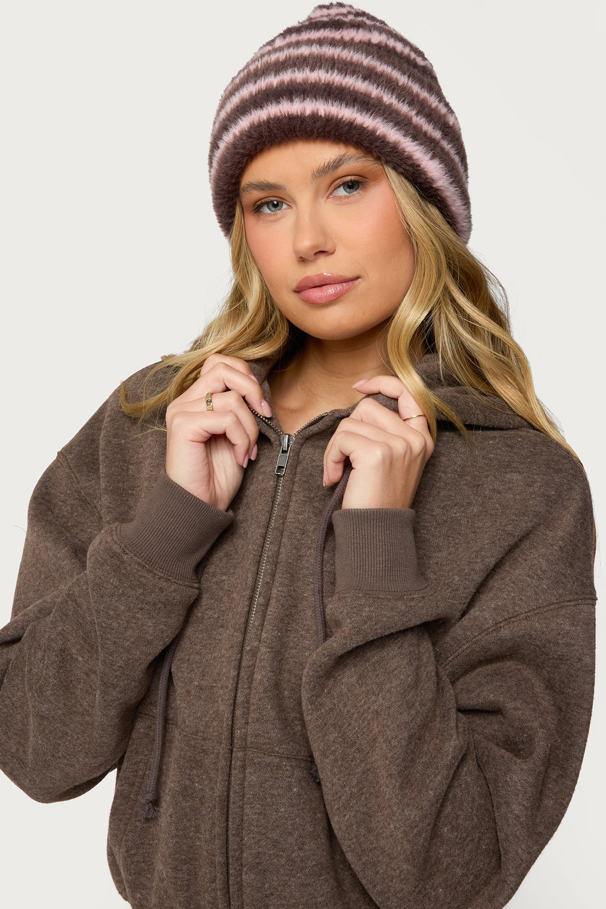 Striped Fuzzy Knit Beanie – edikted