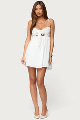 Embroidered Tie Front Cutout Mini Dress