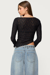 Mare Asymmetric Gem Sheer Lace Top