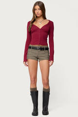 Charla V Neck Button Up Top