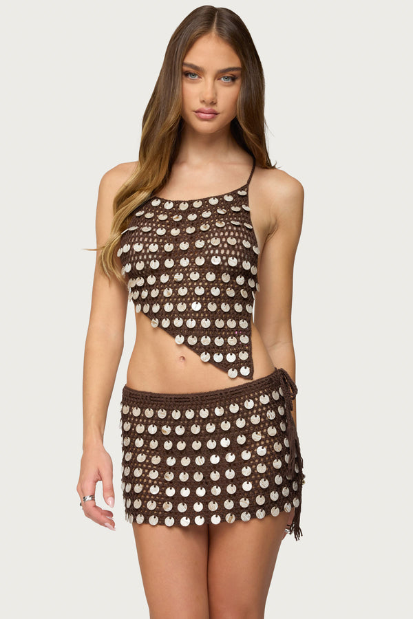 Alora Iridescent Crochet Backless Top