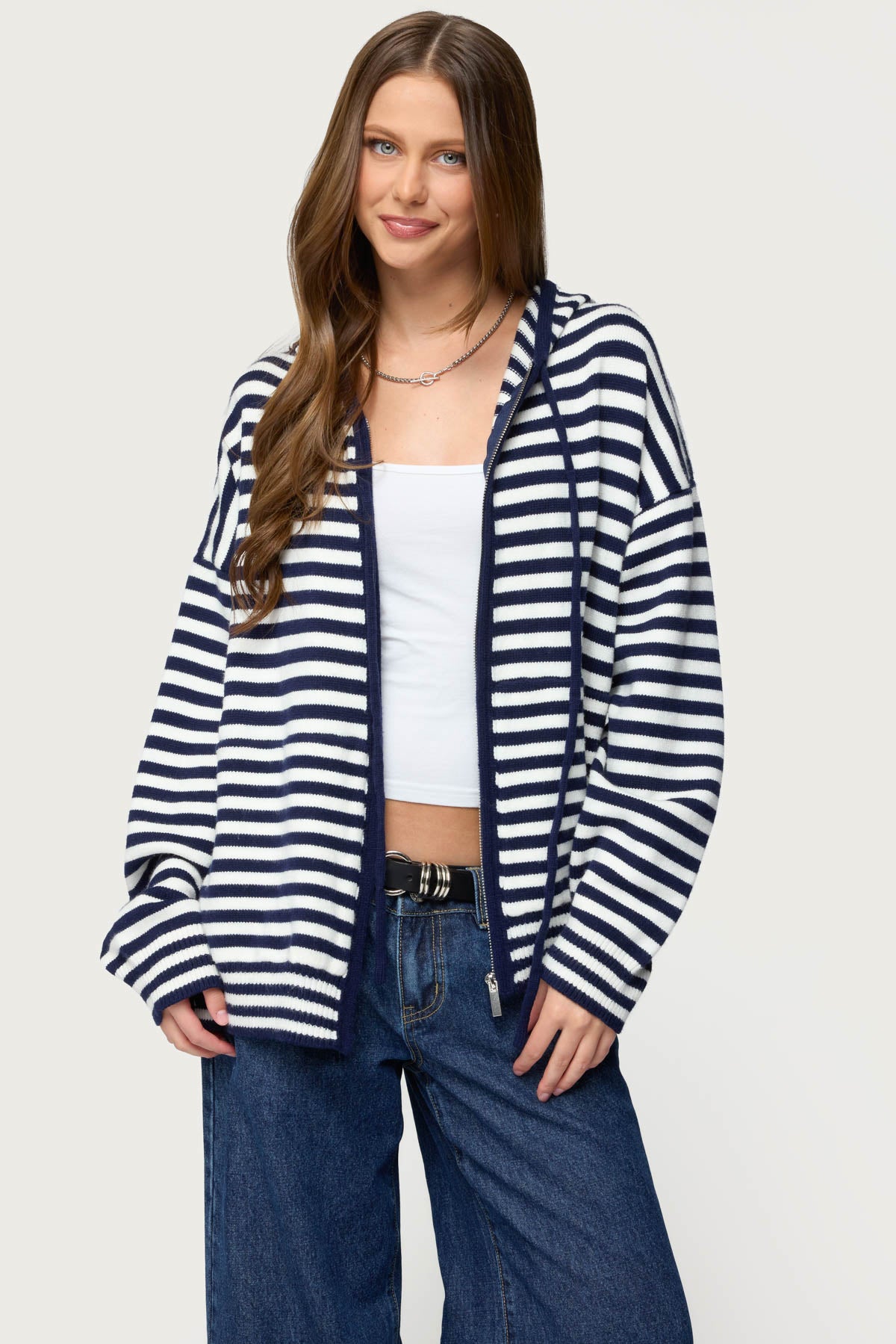 Safari Striped Knit Zip Up Hoodie – edikted