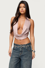 Studded Backless Cowl Neck Top