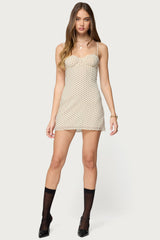 Polka Dot Cupped Chiffon Mini Dress