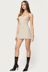 Polka Dot Cupped Chiffon Mini Dress