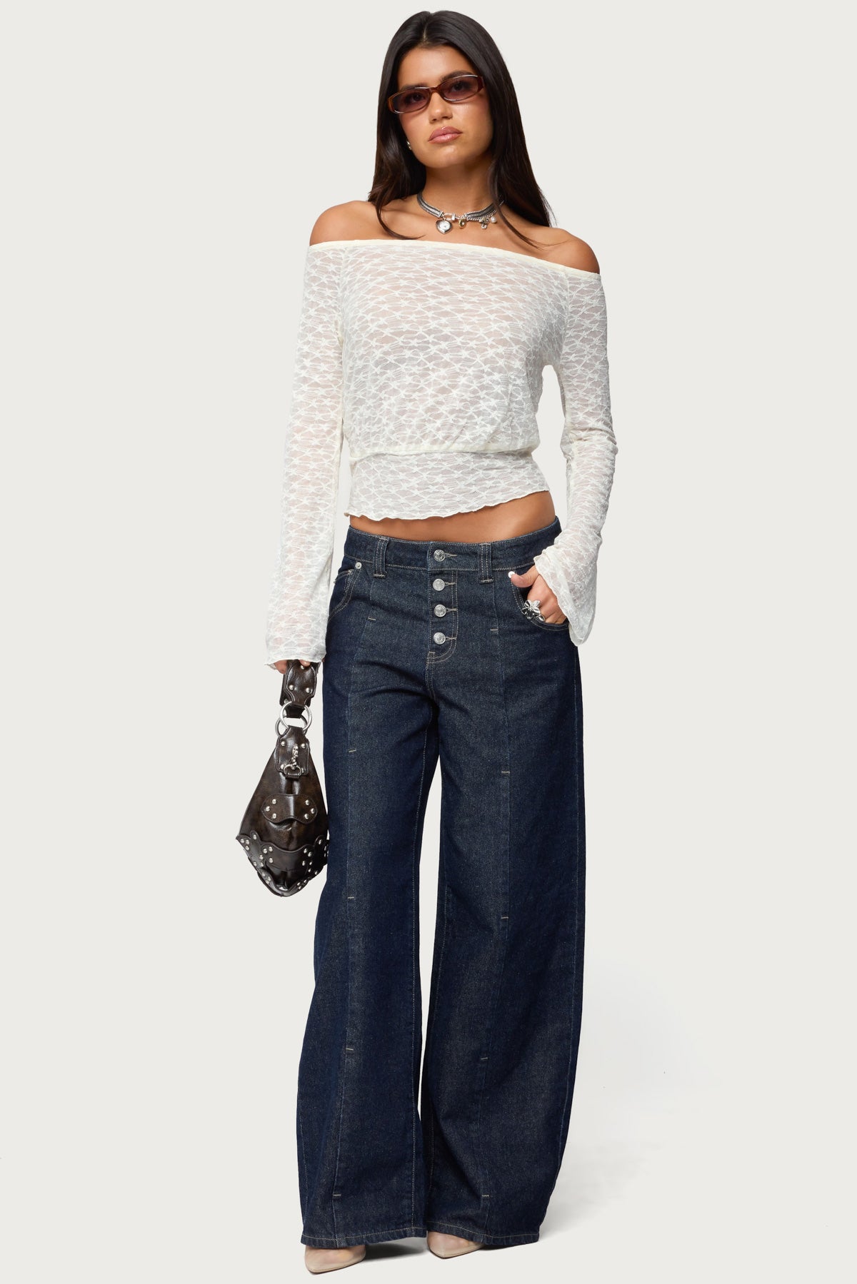 Alef Sheer Lace Off Shoulder Top – edikted