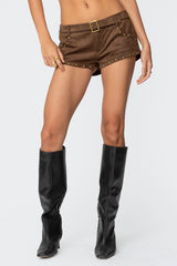 Studded Faux Suede Micro Shorts