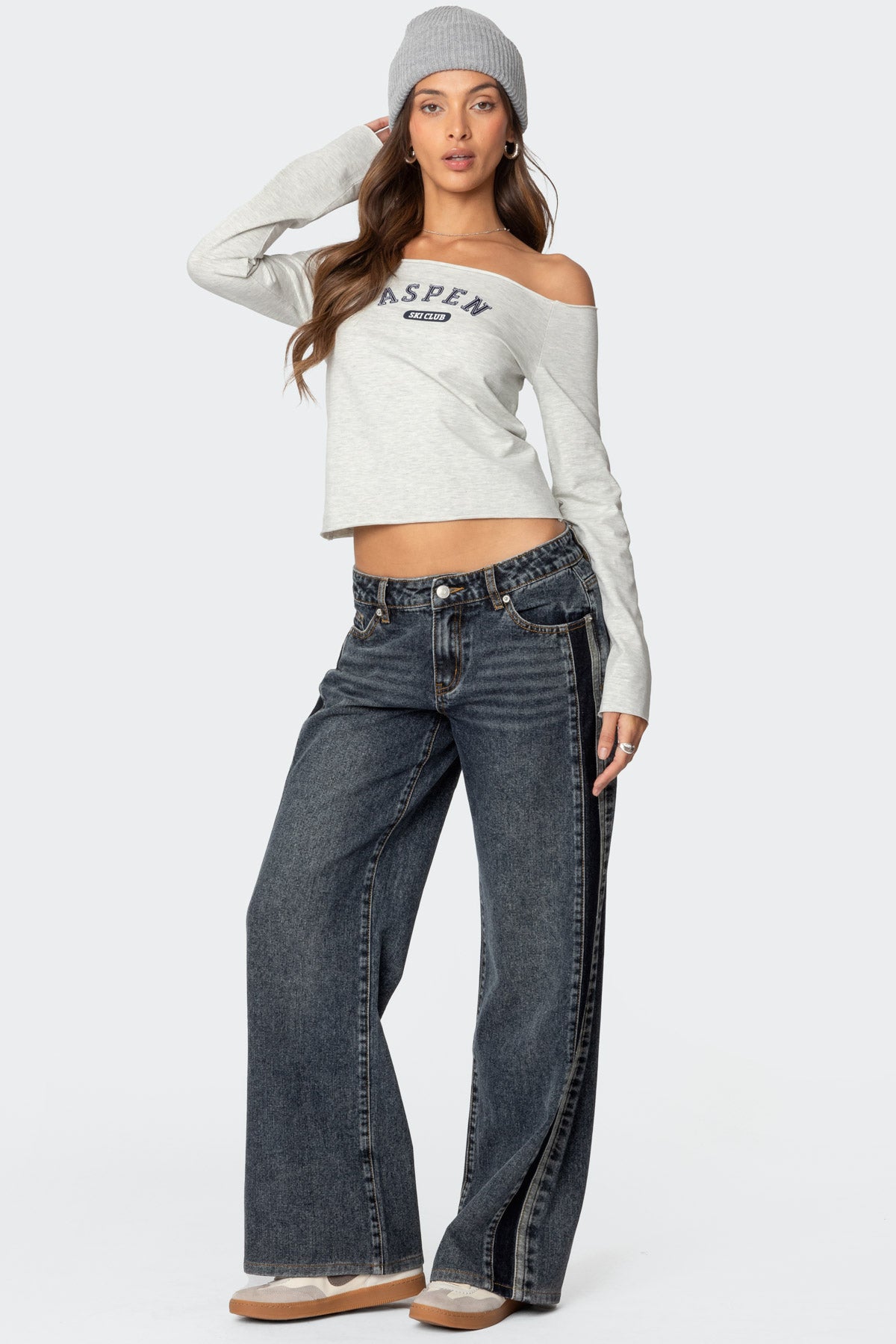 Contrast Panel Low Rise Jeans