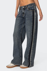 Contrast Panel Low Rise Jeans