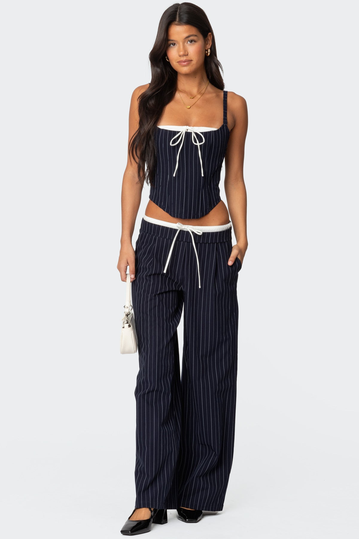 Pinstripe Peekaboo Drawstring Corset