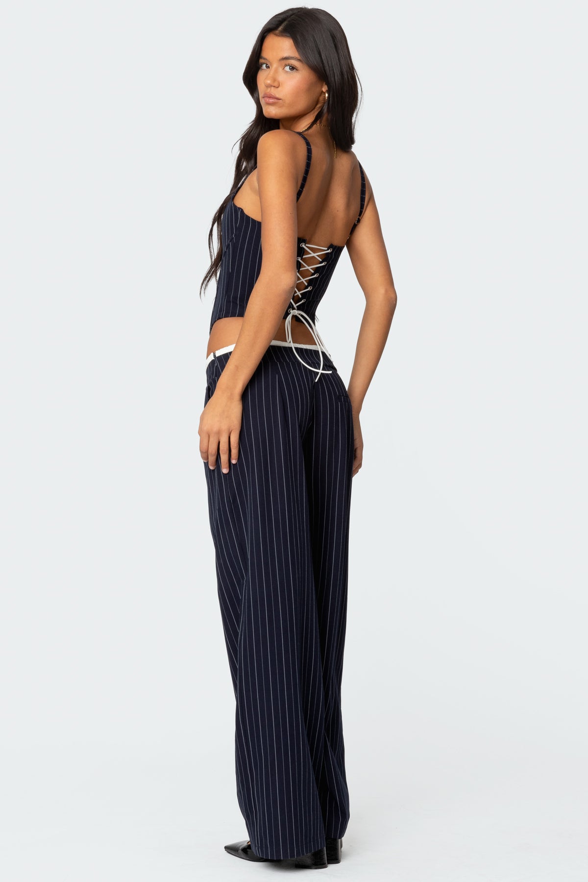 Pinstripe Peekaboo Drawstring Corset