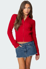 Ryn Zip Up Cable Knit Cardigan