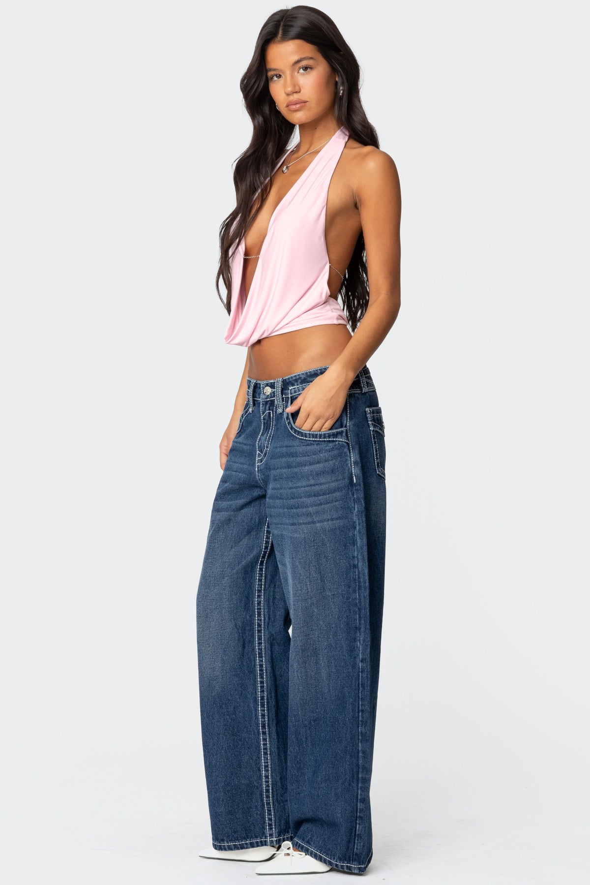 Contrast Stitch Low Rise Boyfriend Jeans