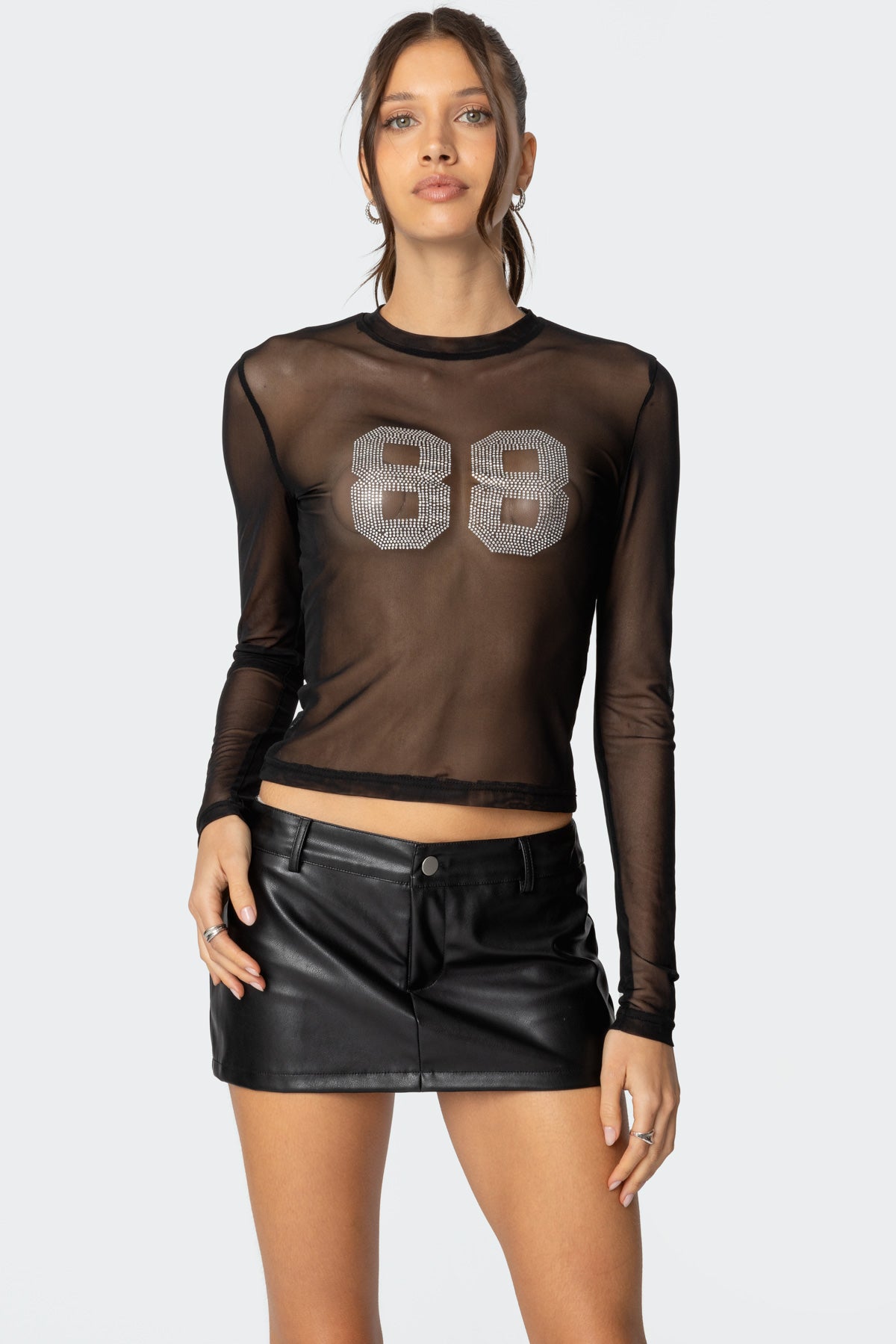 88 Rhinestone Sheer Mesh Top