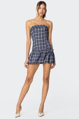 Plaid Strapless Bubble Mini Dress