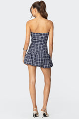 Plaid Strapless Bubble Mini Dress