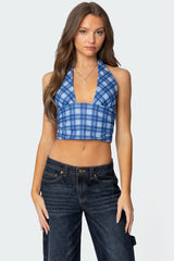 Plaid Printed Halter Top