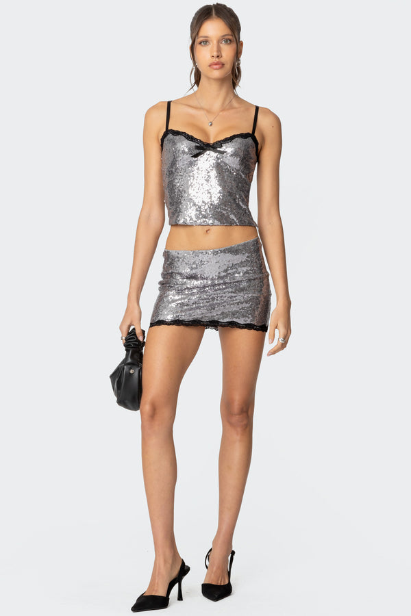 Revel Lace Trim Sequin Tank Top