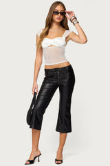 Sheer Mesh & Satin Effect Cutout Top