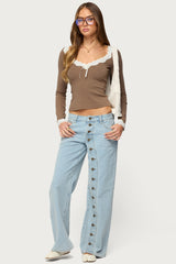 Contrast Lacey Long Sleeve Top