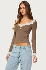 Contrast Lacey Long Sleeve Top