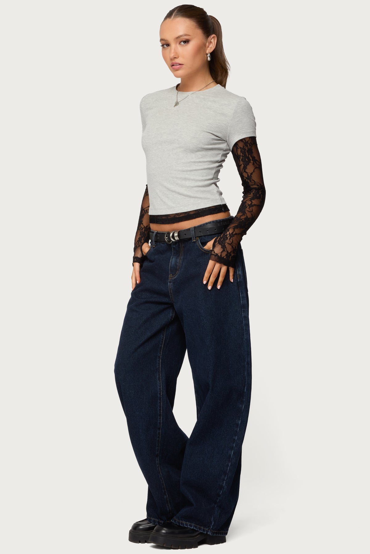 Layered Lace Sleeve T Shirt