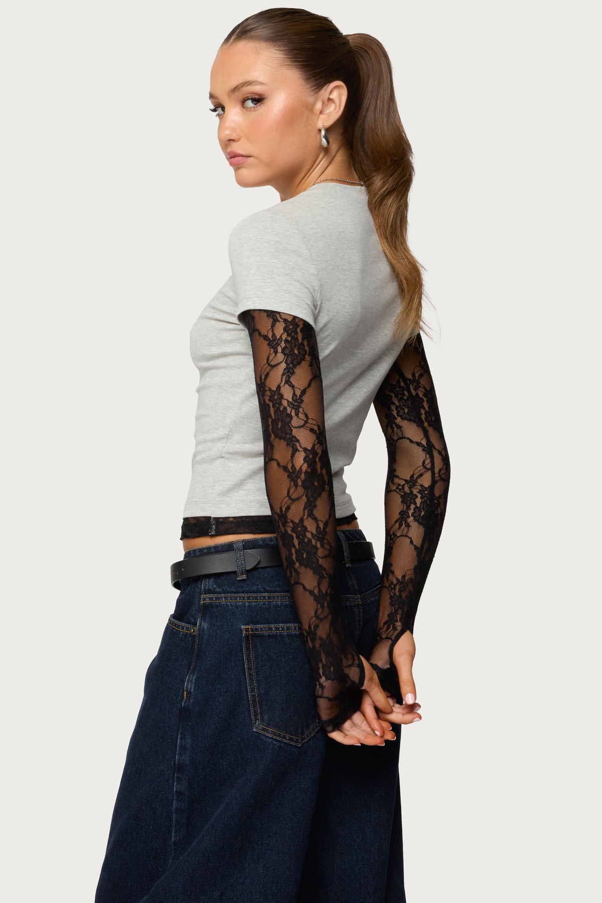 Layered Lace Sleeve T Shirt