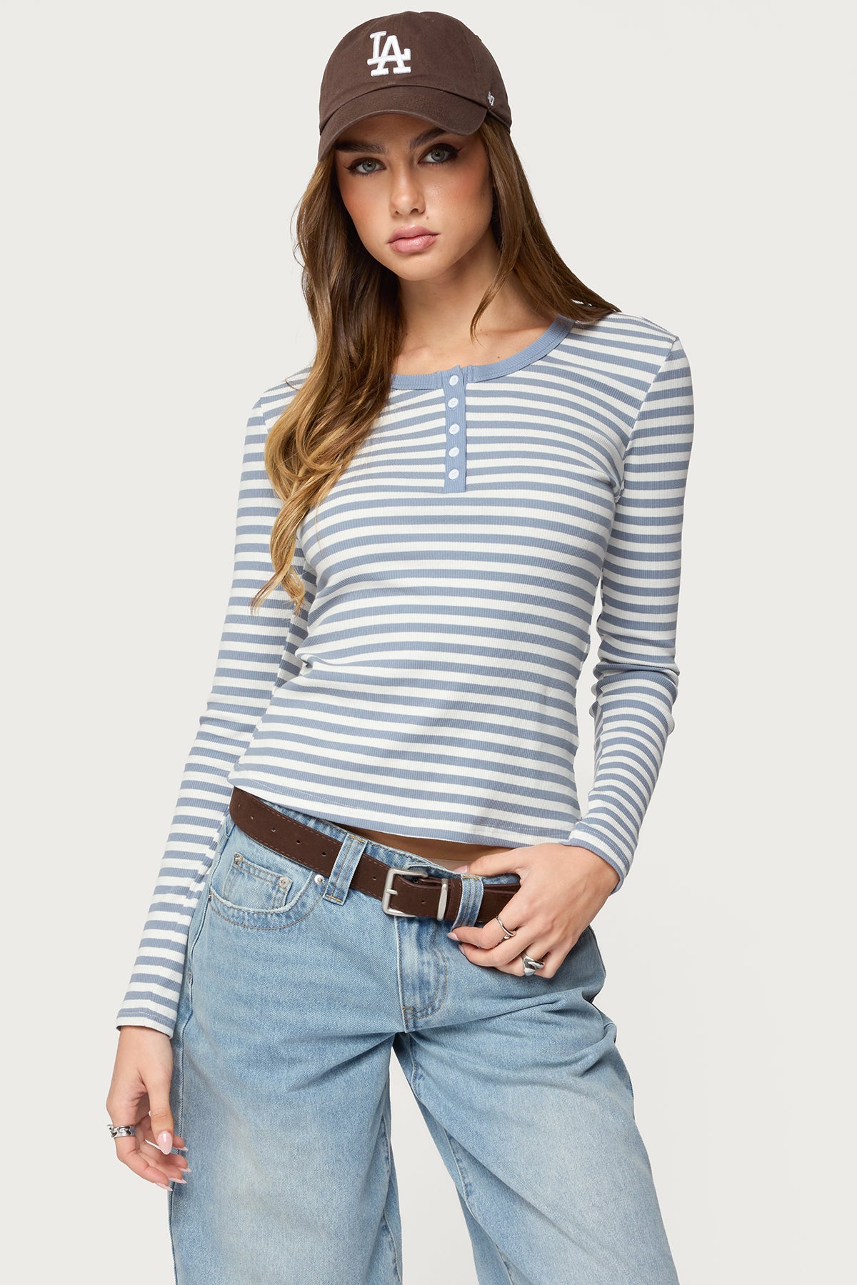 Roma Striped Henley Top – edikted