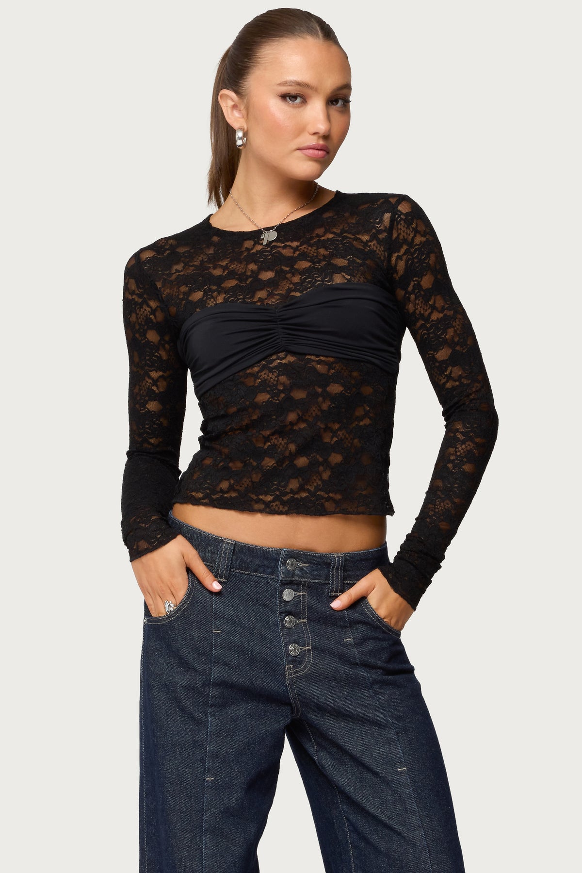 Rosette Bandeau Sheer Lace Top