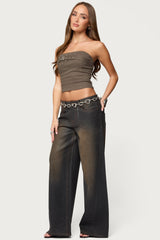 Twill Belted Strapless Top