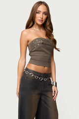 Twill Belted Strapless Top