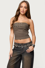 Twill Belted Strapless Top