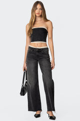 Karlie Lace Trim Denim Tube Top