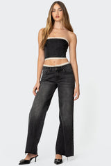 Karlie Lace Trim Denim Tube Top