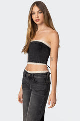 Karlie Lace Trim Denim Tube Top